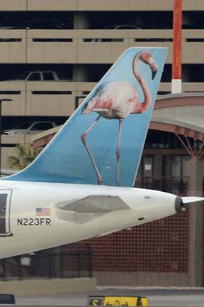 Frontier Airbus A320-214 N223FR Frontier Francesca Flamingo, Phoenix Sky Harbor, December 24, 2015